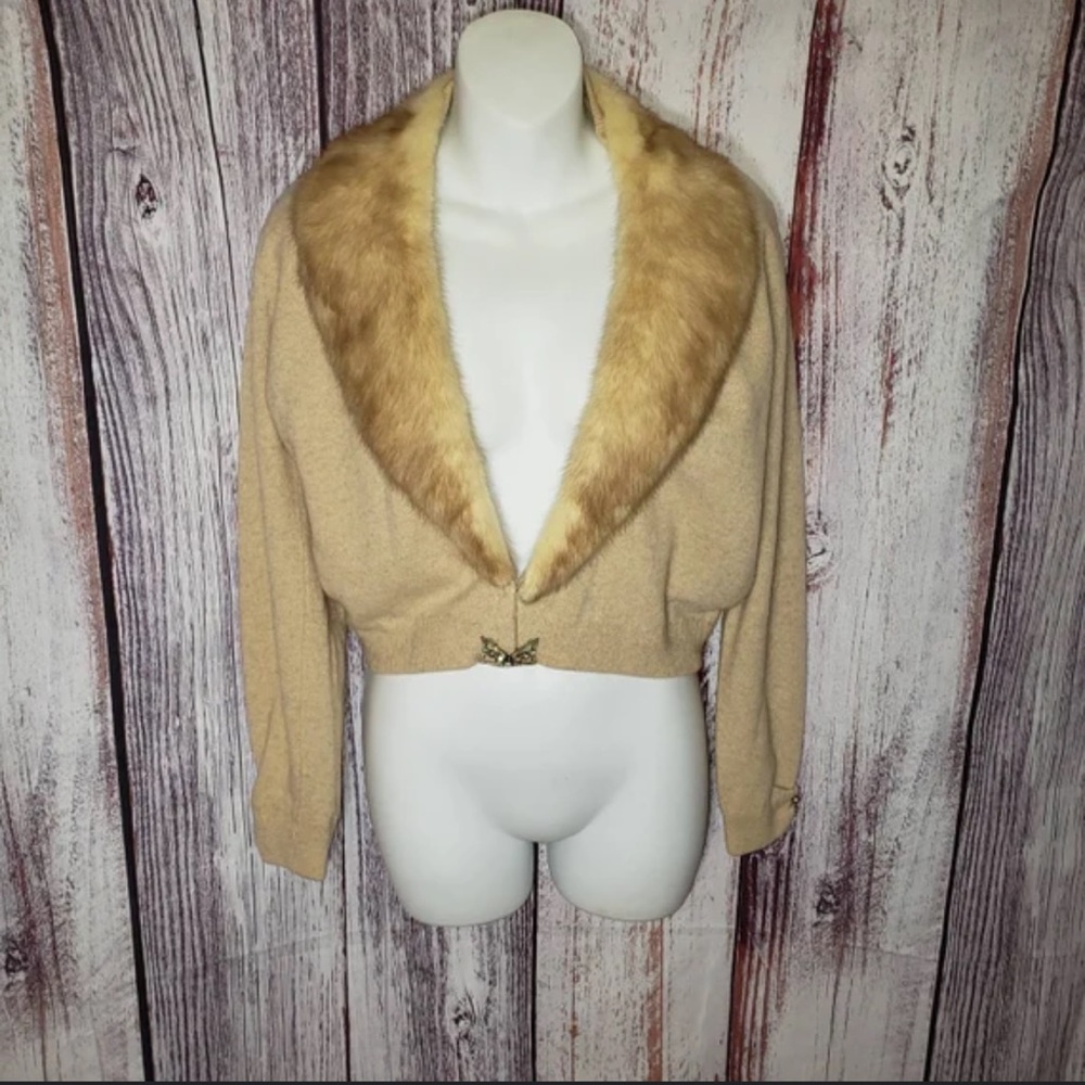 Luxurious Beige vintage real mink and cashmere Women's sweater cardigan